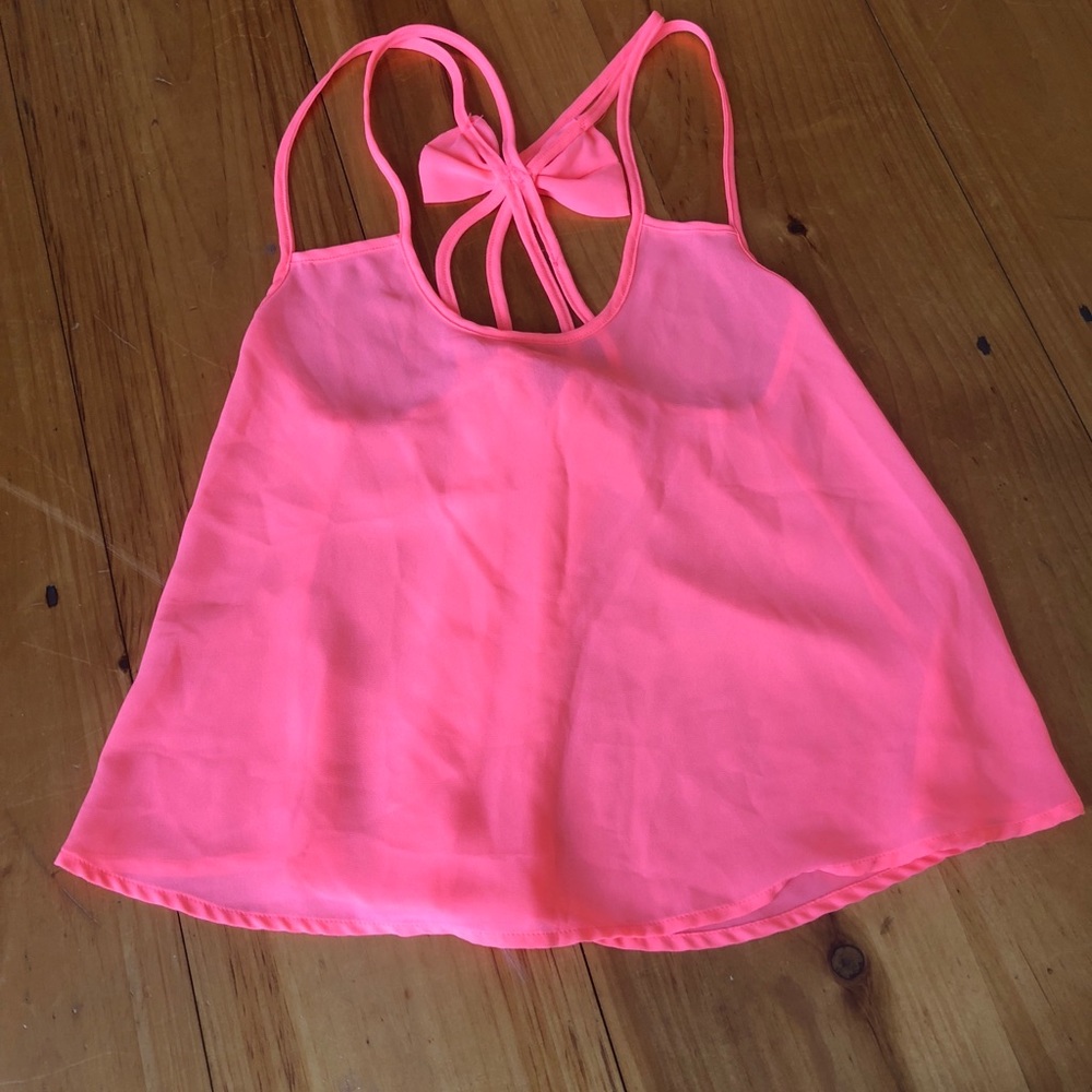 Neon pink sheer tank top